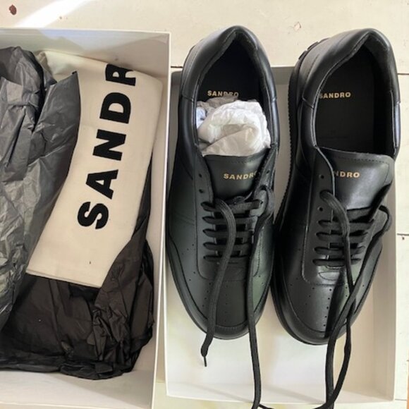 SANDRO men's black Smooth Leather Sneakers US 11.5 / FR 44 NWT OP $320.00 - Picture 4 of 10